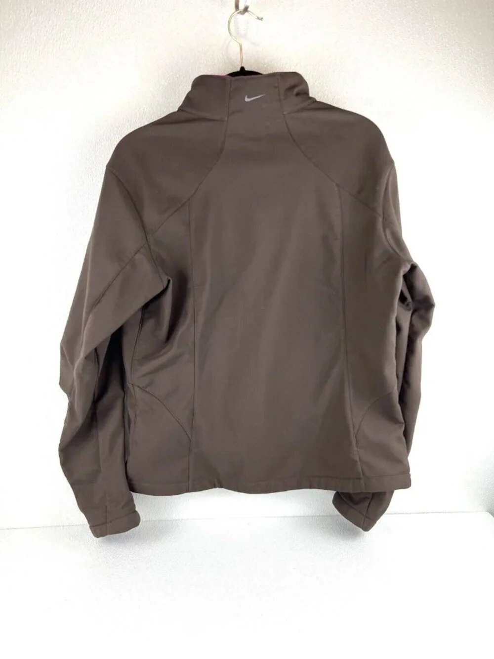 Womens XL Nike Brown Softshell Jacket With Pink Accents Full Zip Fleece-Lined